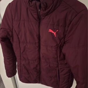 Puma Maroon Puffer Jacket with Pink Logo